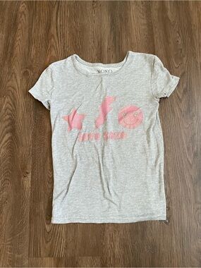 XOXO Girls' Light Gray Knit Short Sleeve Tee with Pink Graphic Size 8